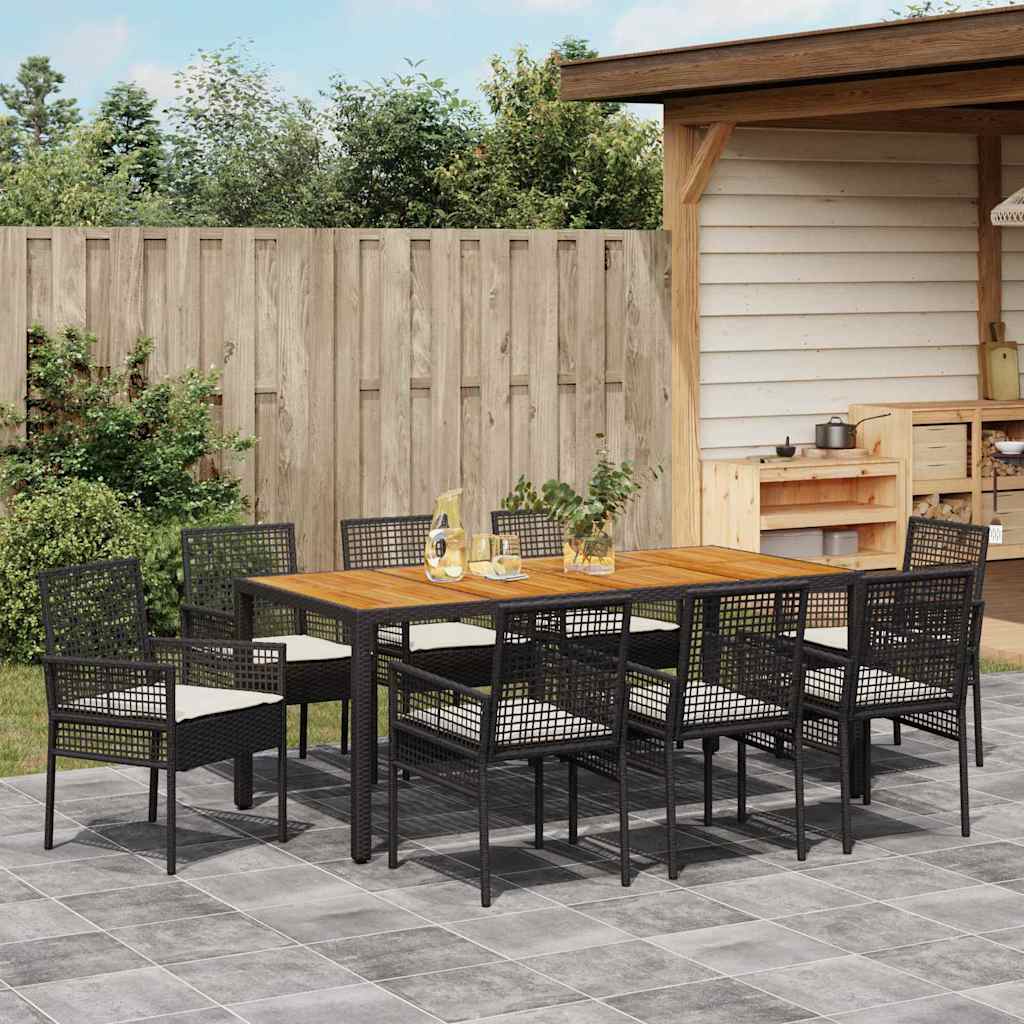 Garten Essgruppe 9 pcs Schwarz Poly Rattan