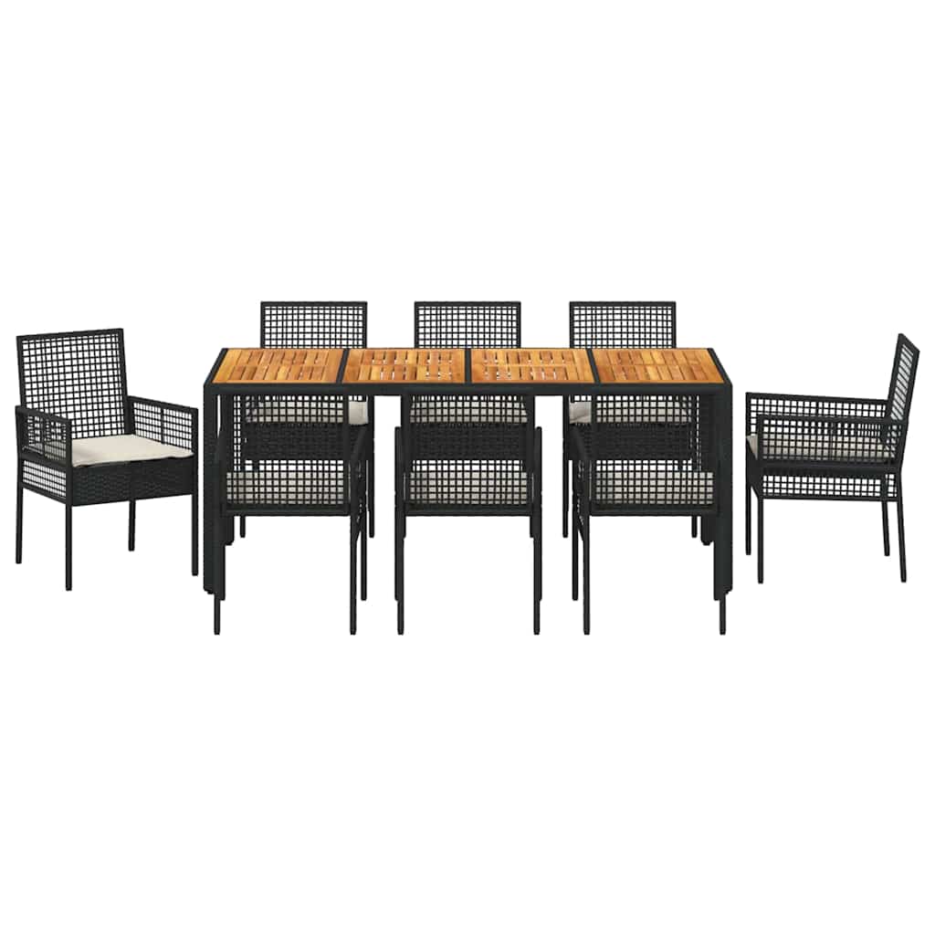 Garten Essgruppe 9 pcs Schwarz Poly Rattan