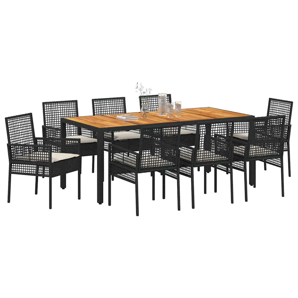 Garten Essgruppe 9 pcs Schwarz Poly Rattan