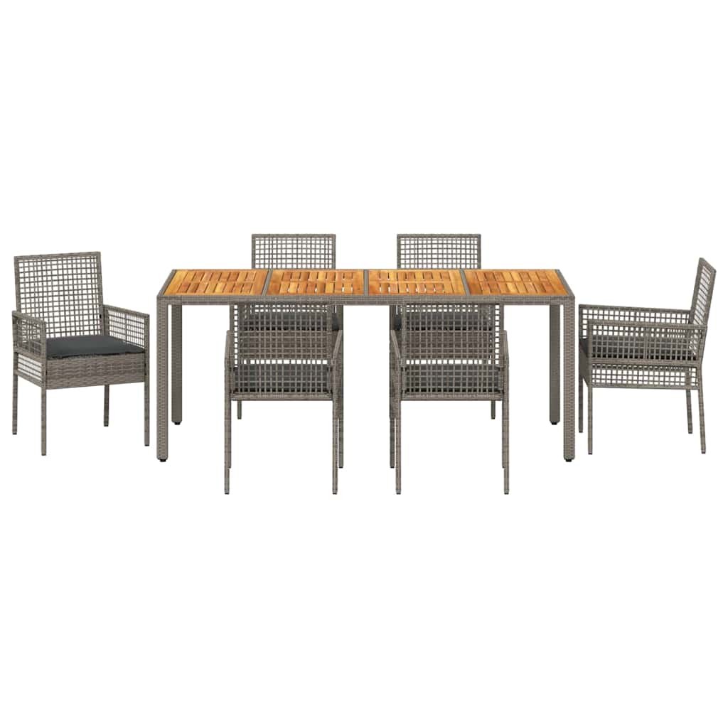 Garten Essgruppe 7 pcs Grau Poly Rattan
