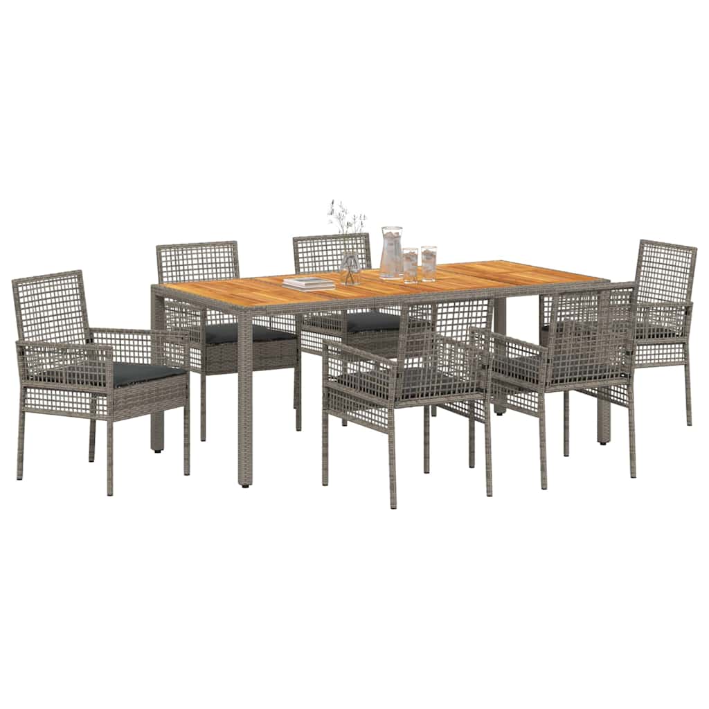 Garten Essgruppe 7 pcs Grau Poly Rattan