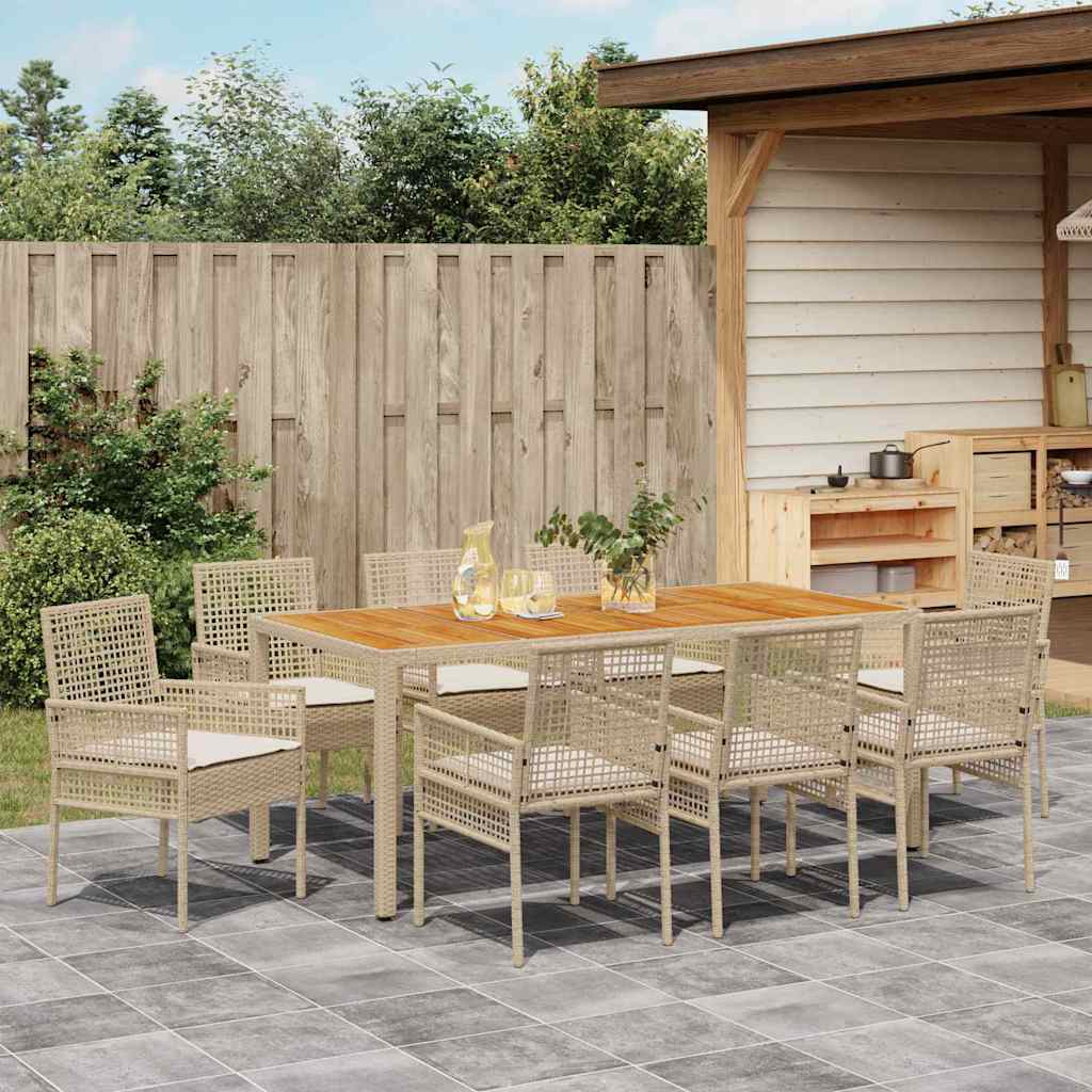 Garten Essgruppe 9 pcs Beige Poly Rattan