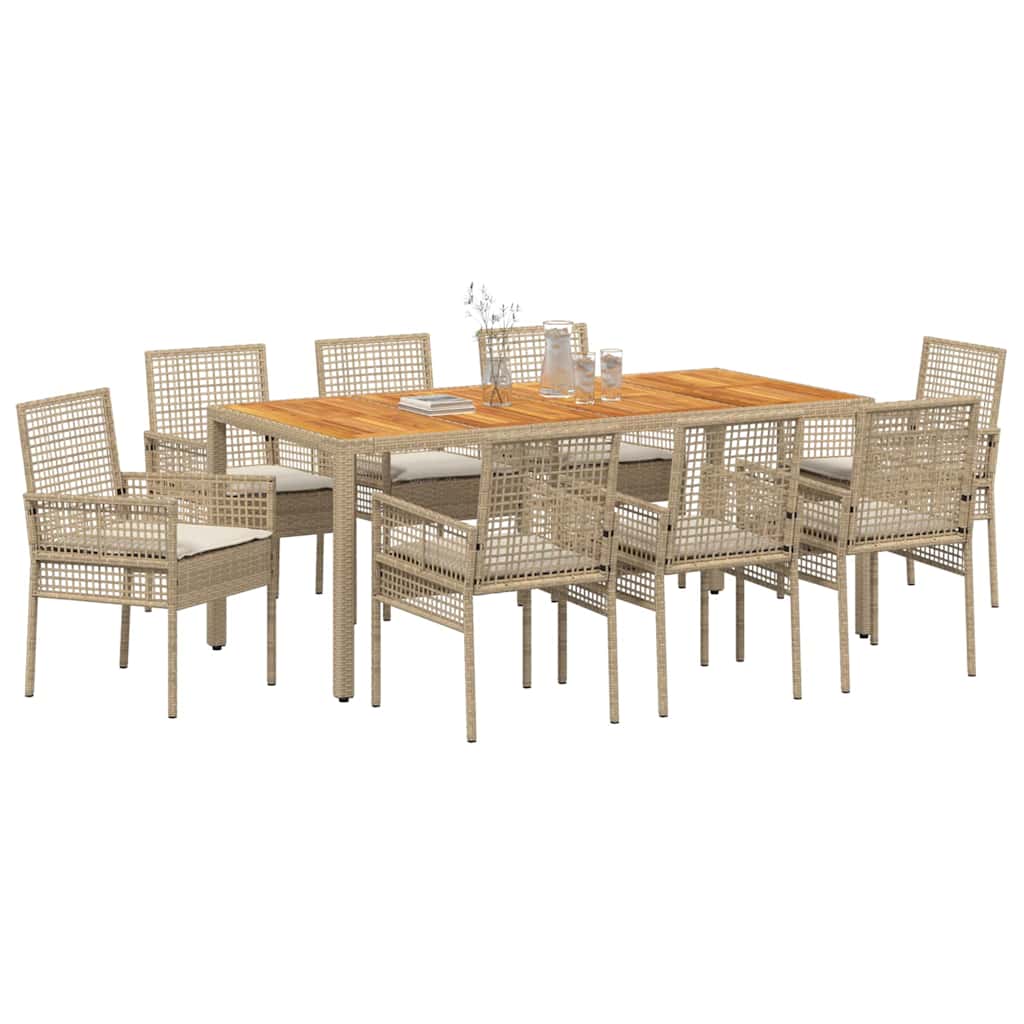 Garten Essgruppe 9 pcs Beige Poly Rattan