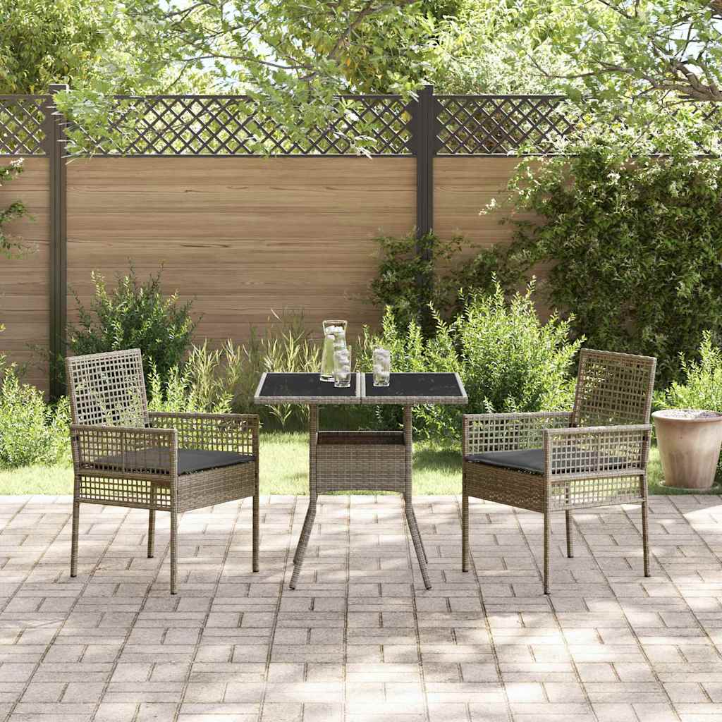 Garten Essgruppe 3 pcs Grau Poly Rattan