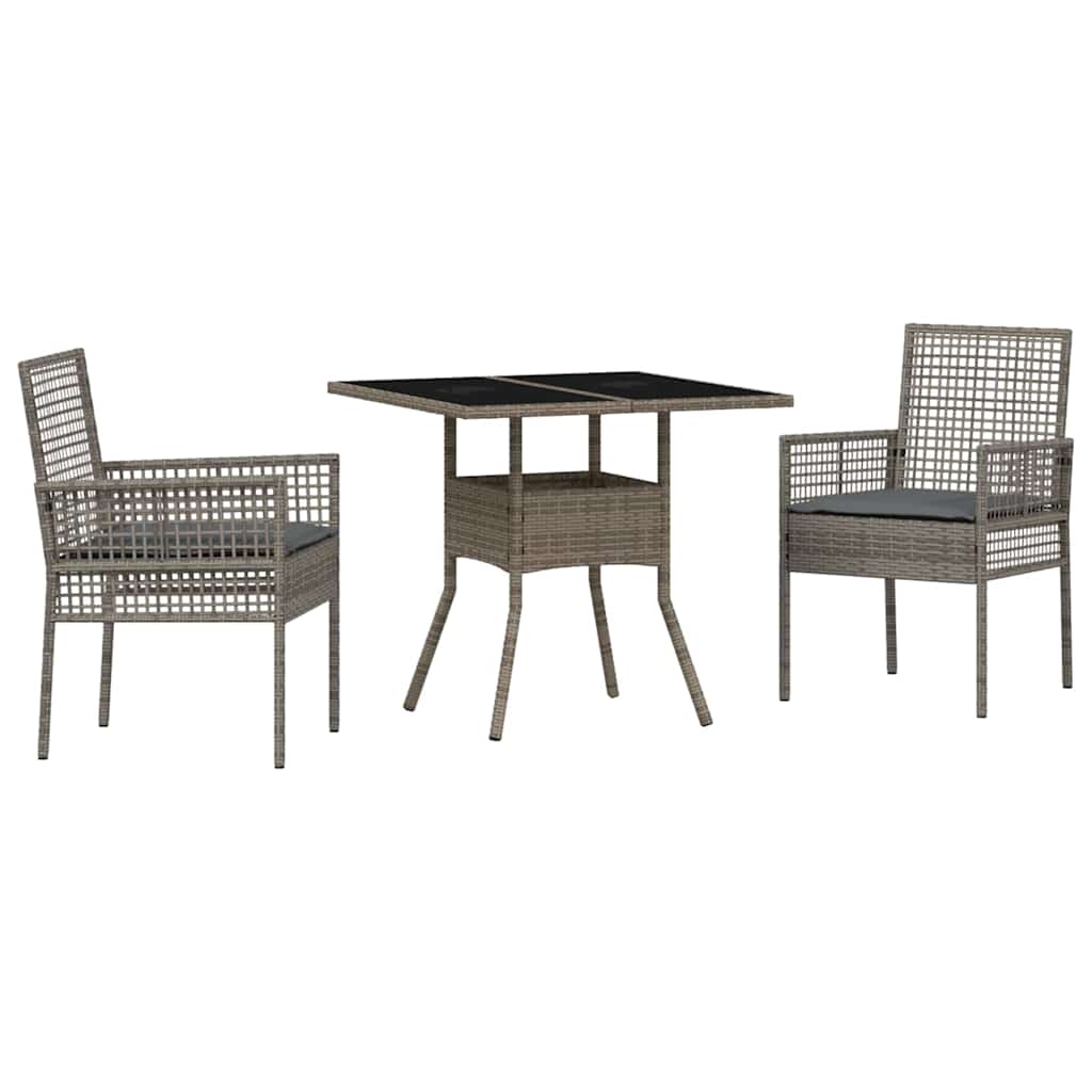 Garten Essgruppe 3 pcs Grau Poly Rattan