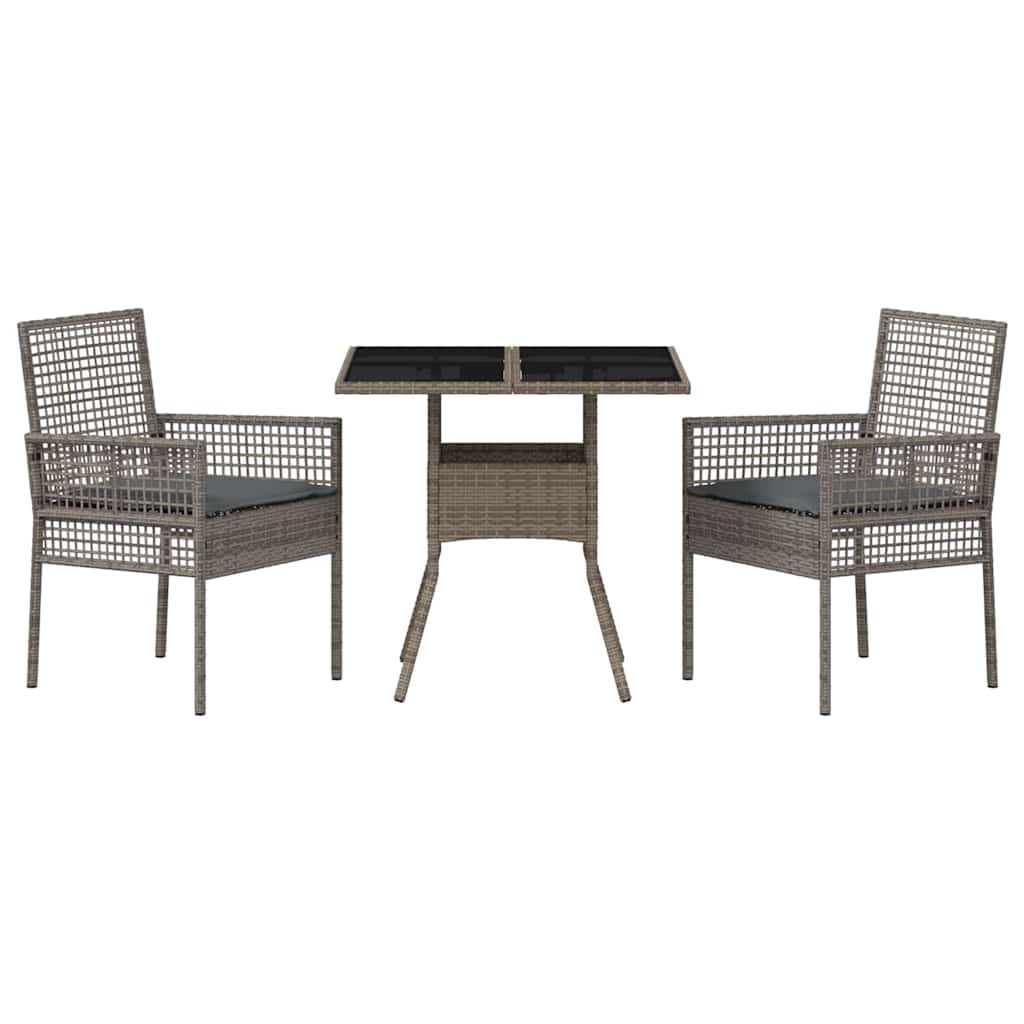 Garten Essgruppe 3 pcs Grau Poly Rattan