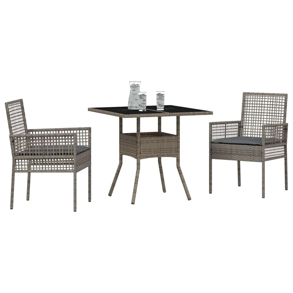 Garten Essgruppe 3 pcs Grau Poly Rattan