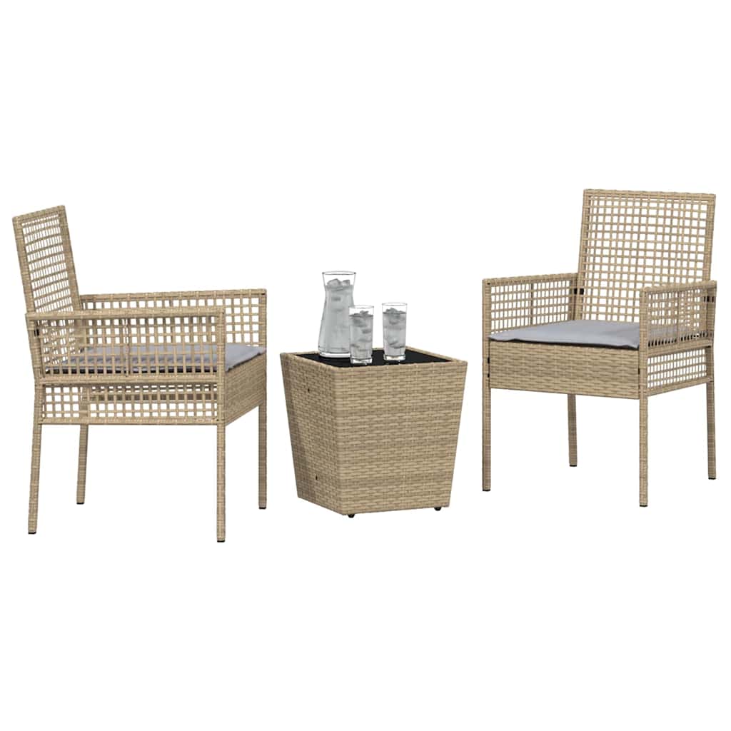 Garten Bistro Set 3 pcs Beige Poly Rattan