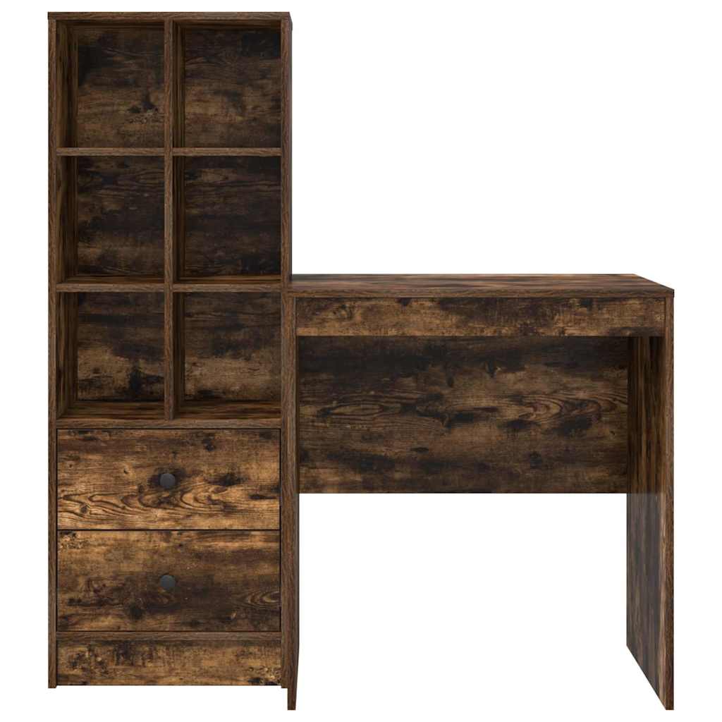 Schreibtisch mit Stauraum mit Regal 2 pcs Geräucherte Eiche