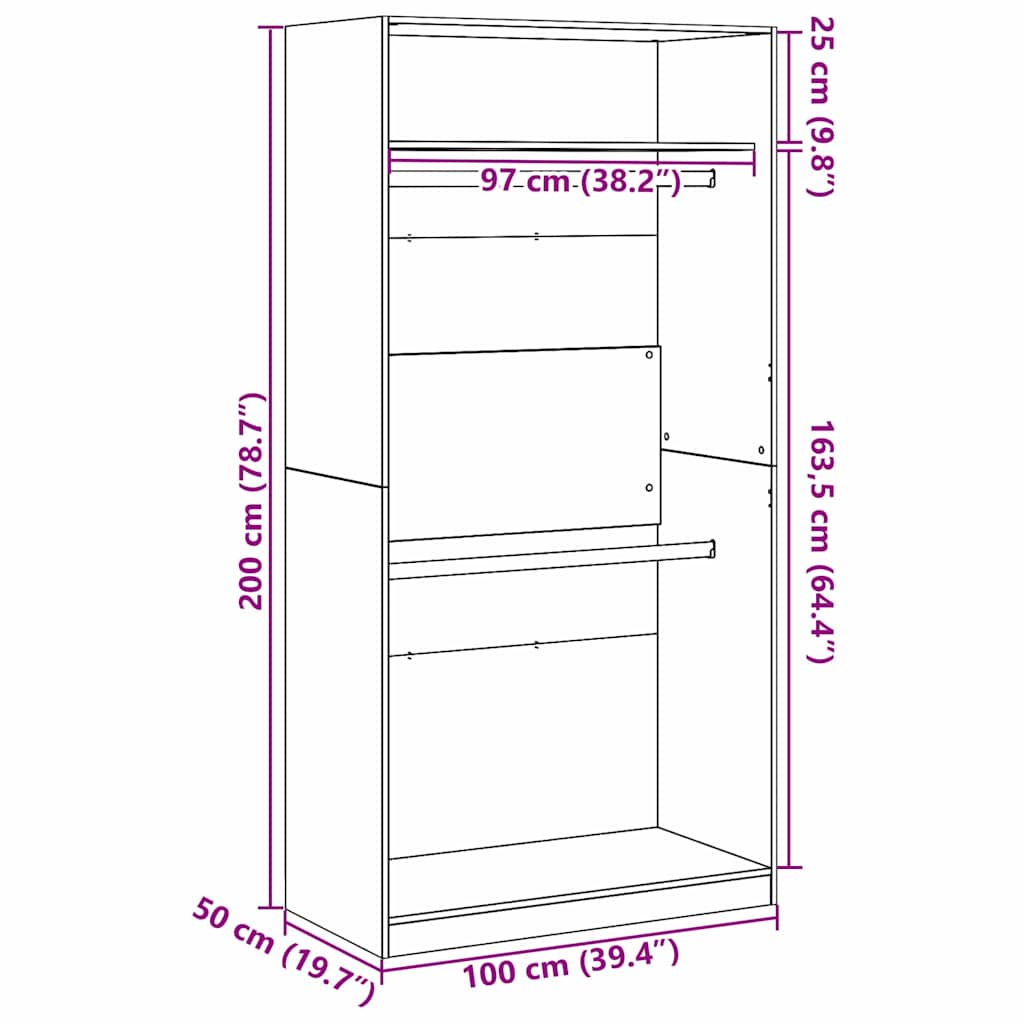 Kleiderschrank Schwarze Eiche 100 x 50 x 200 cm Holzwerkstoff