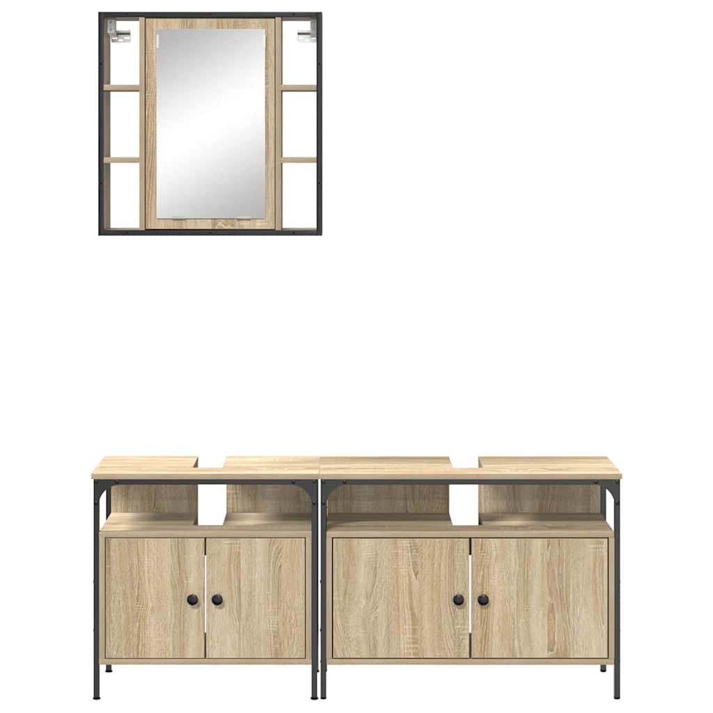 Badezimmerschrankset mit Tür 3 pcs Sonoma Eiche 80 x 30 x 60 cm
