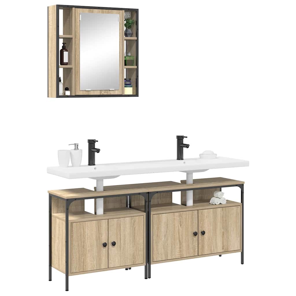 Badezimmerschrankset mit Tür 3 pcs Sonoma Eiche 80 x 30 x 60 cm
