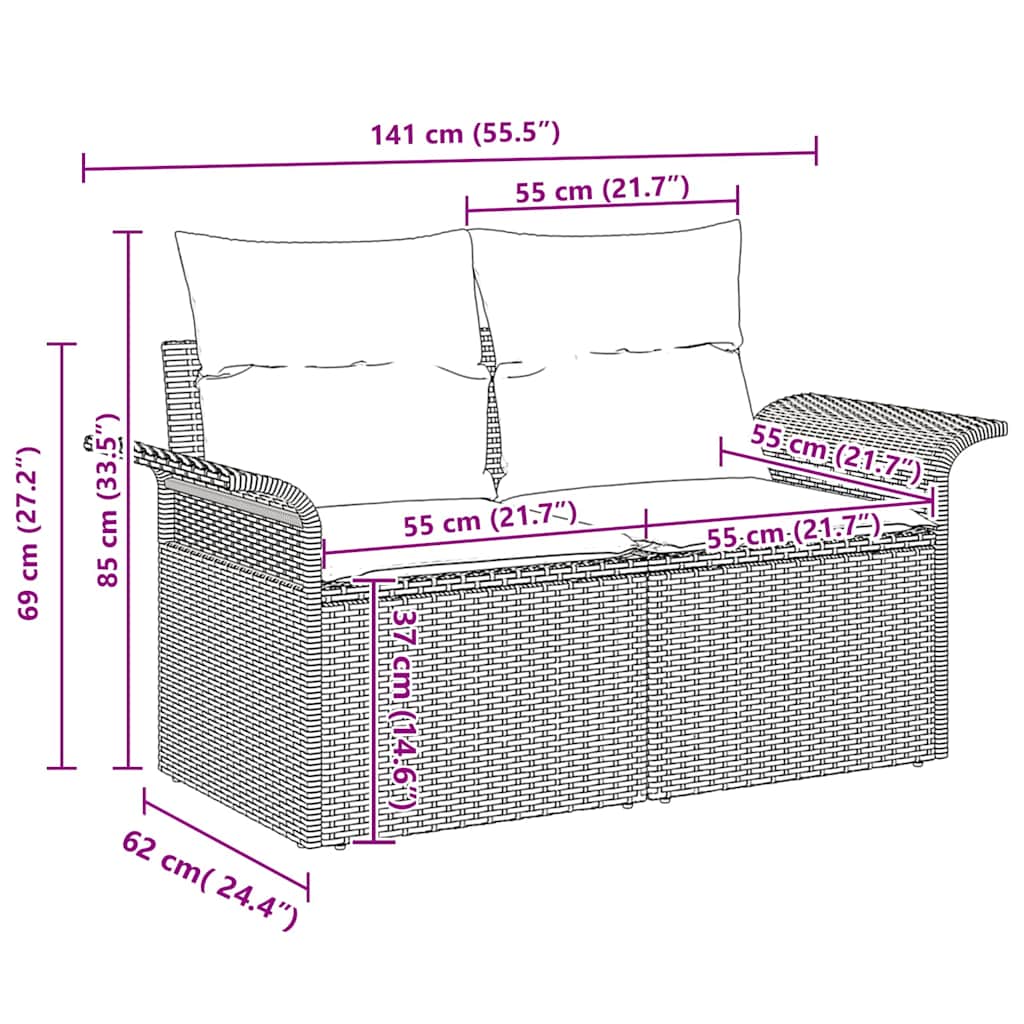 Garten-Sofa-Set mit Kissen 10 pcs Schwarz Poly Rattan
