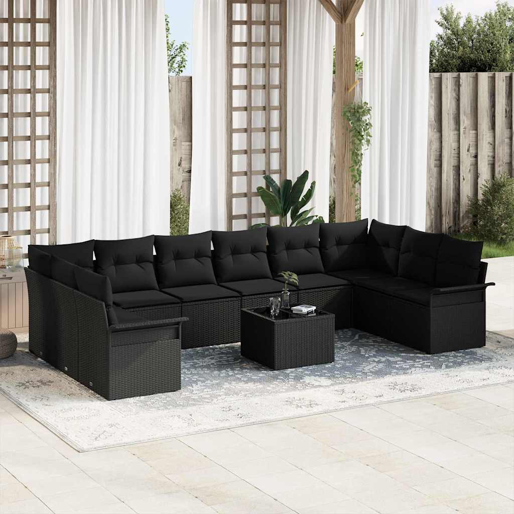 Garten-Sofa-Set mit Kissen 11 pcs Schwarz Poly Rattan