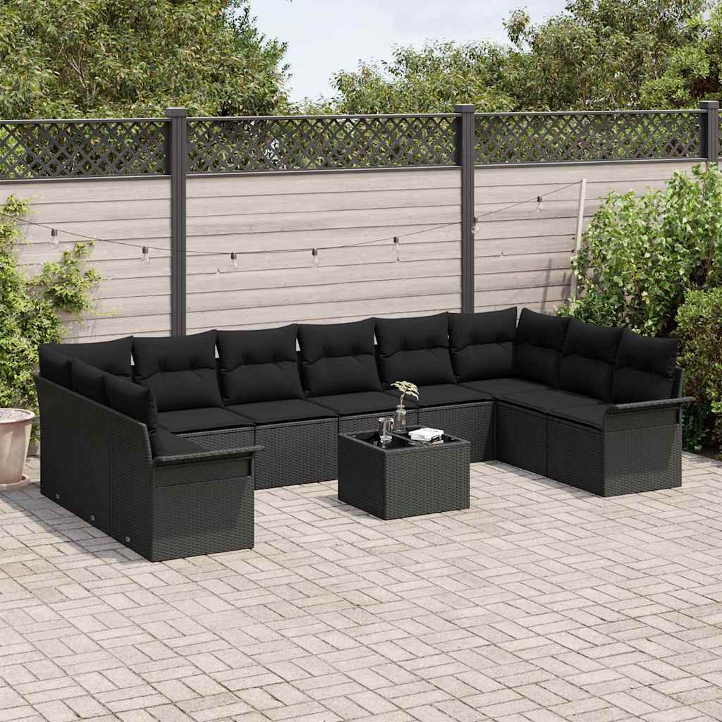 Garten-Sofa-Set mit Kissen 11 pcs Schwarz Poly Rattan