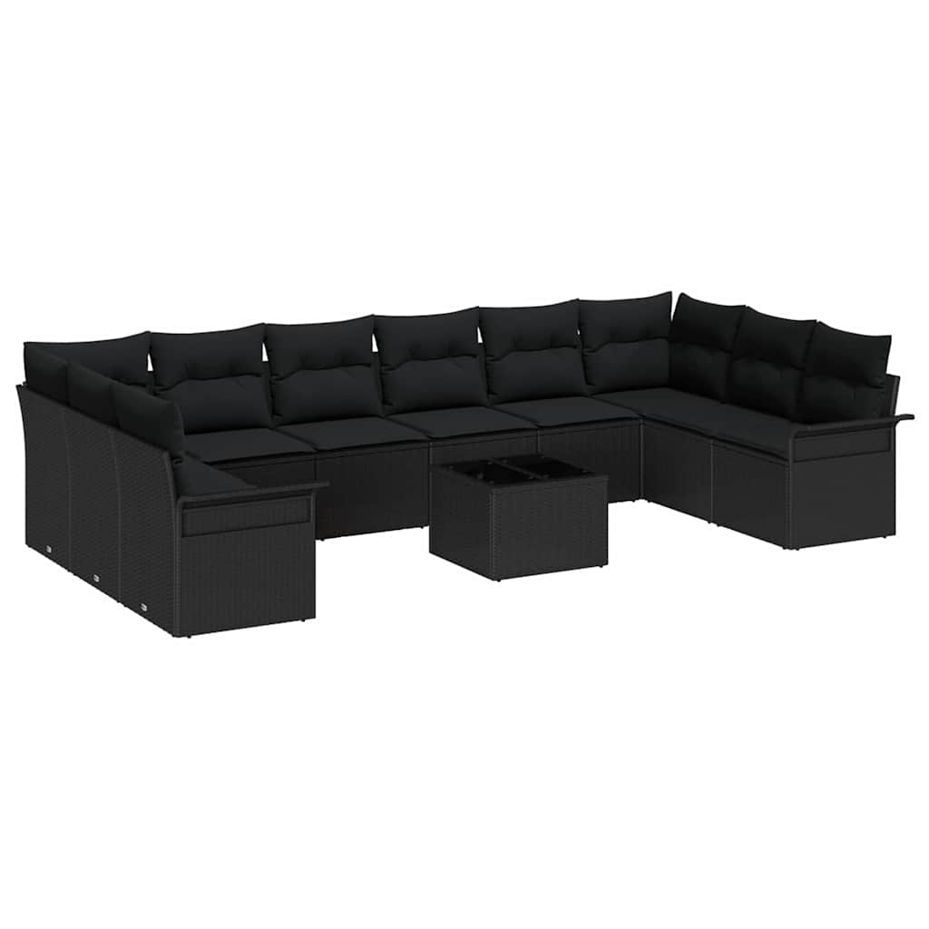 Garten-Sofa-Set mit Kissen 11 pcs Schwarz Poly Rattan