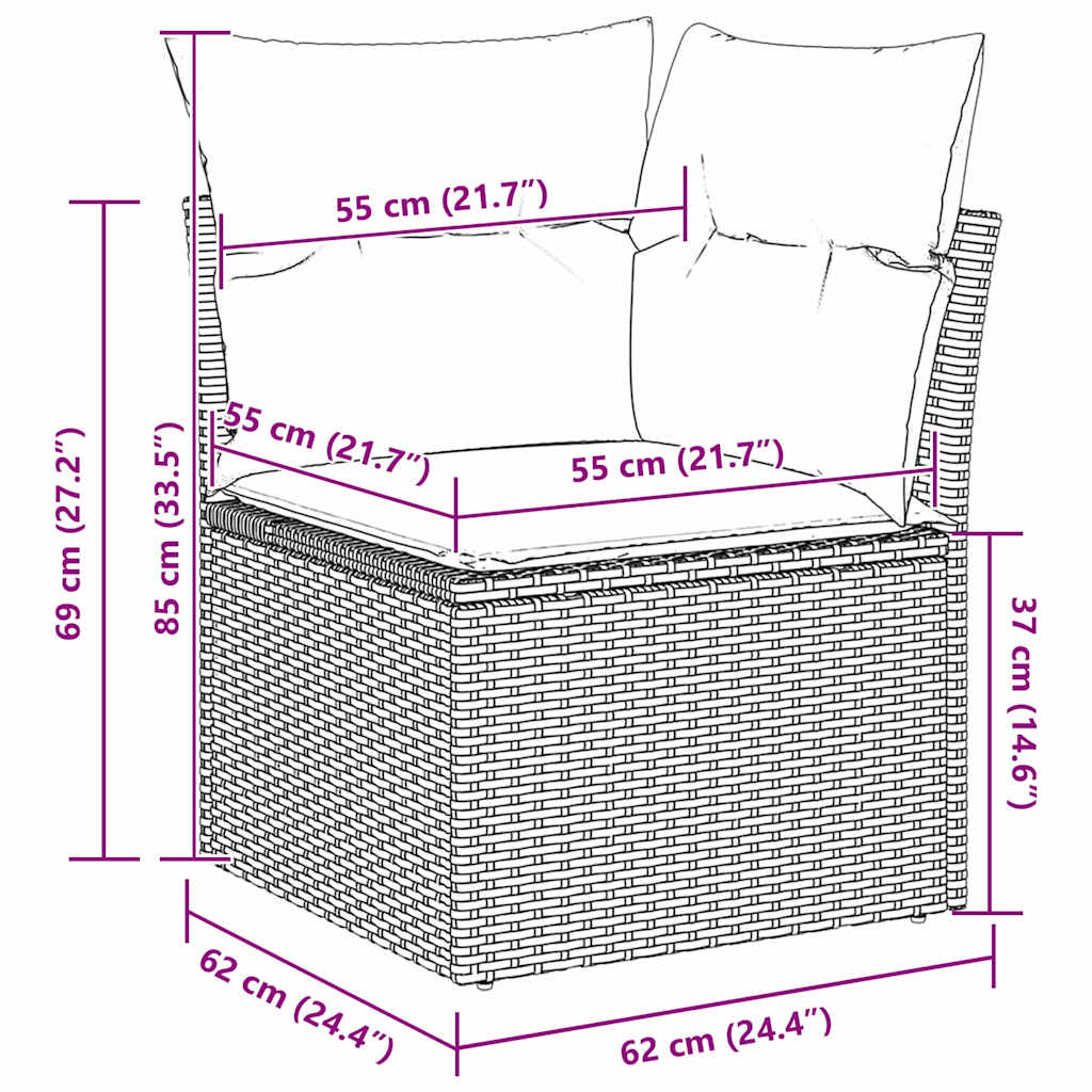 Garten-Sofa-Set mit Kissen 11 pcs Schwarz Poly Rattan