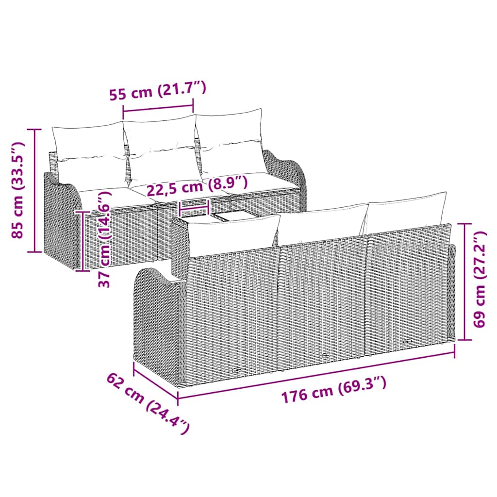 Garten-Sofa-Set 7 pcs Schwarz 55 x 55 x 37 cm Poly Rattan