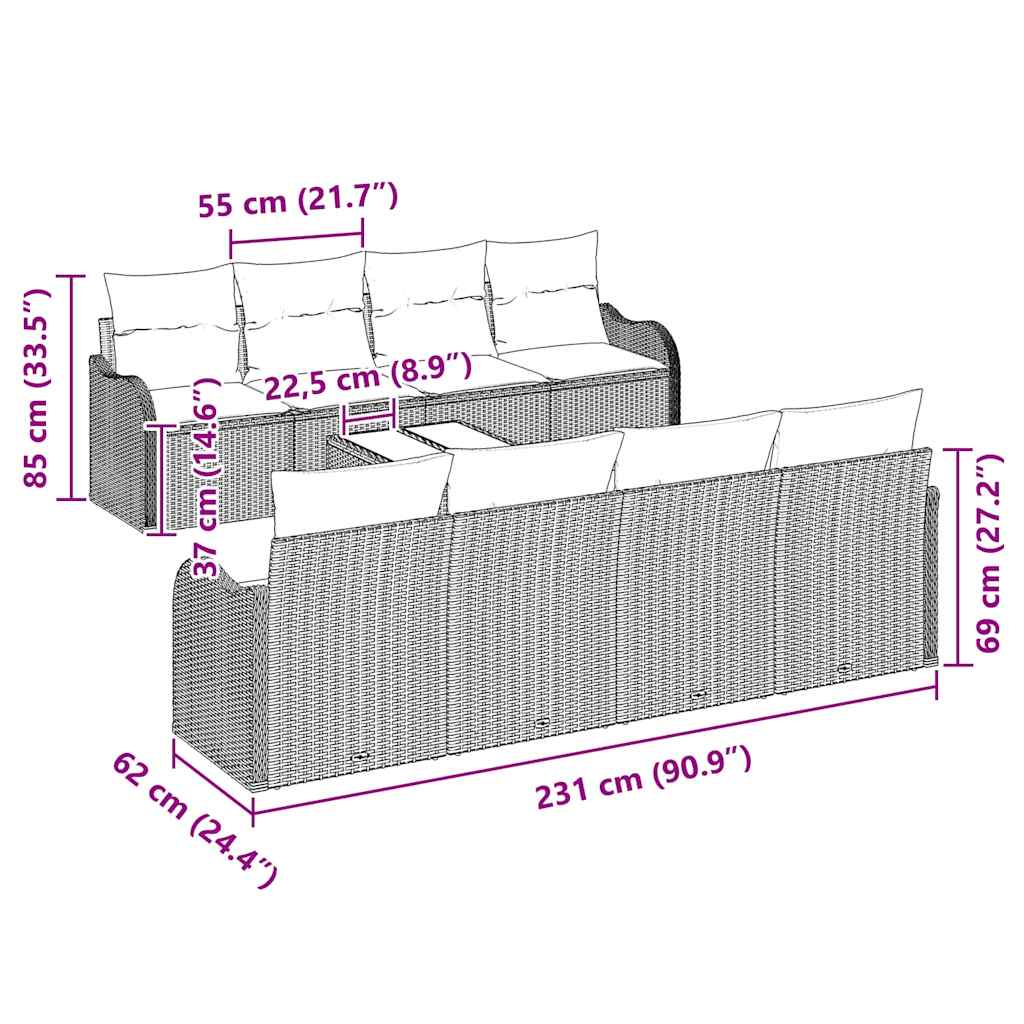 Garten-Sofa-Set 9 pcs Schwarz 55 x 55 x 37 cm Poly Rattan