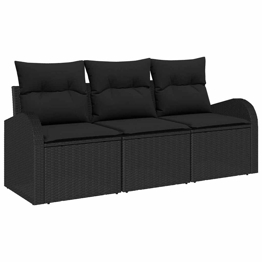 Garten-Sofa-Set mit Kissen 3 pcs Schwarz Poly Rattan