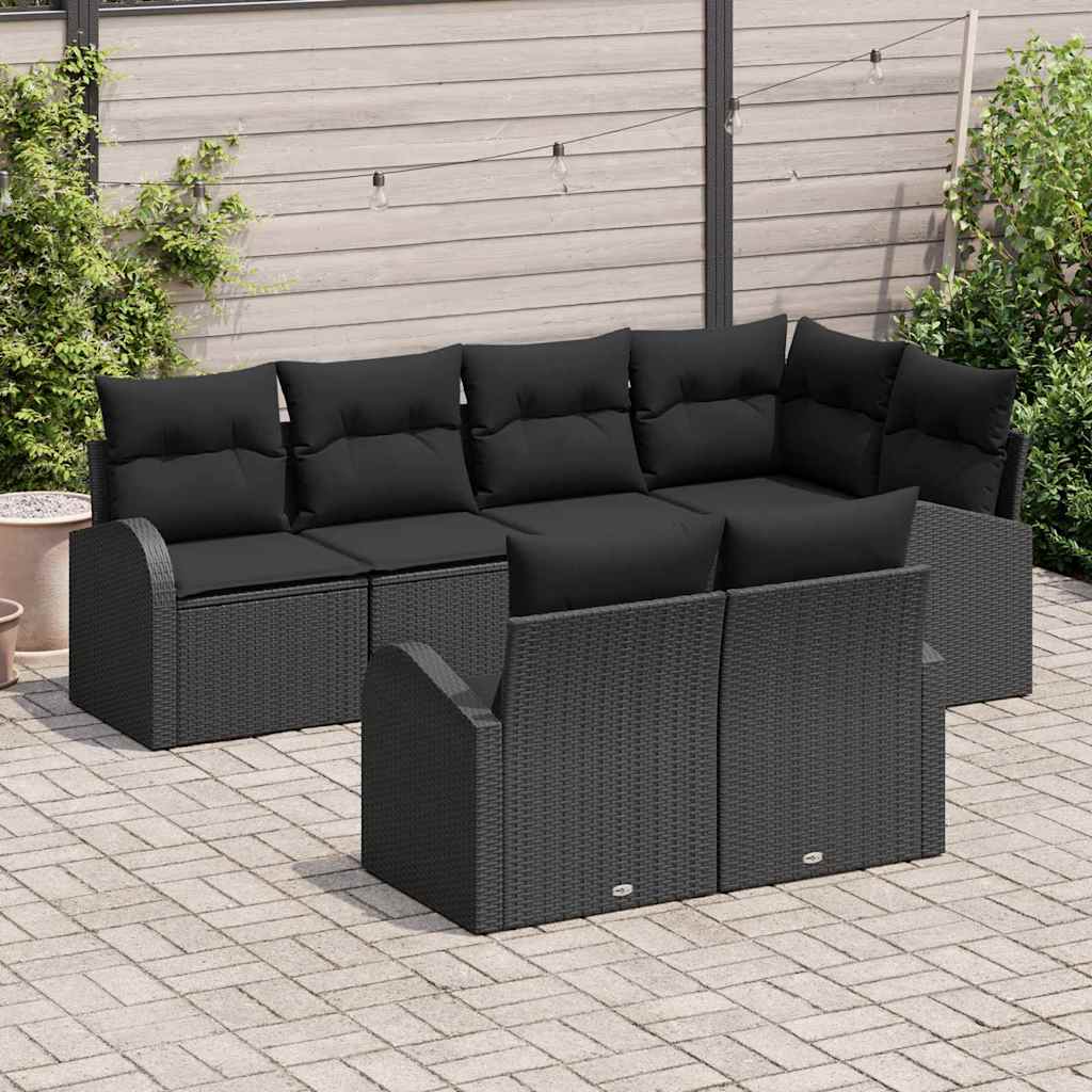 Garten-Sofa-Set mit Kissen 7 pcs Schwarz Poly Rattan