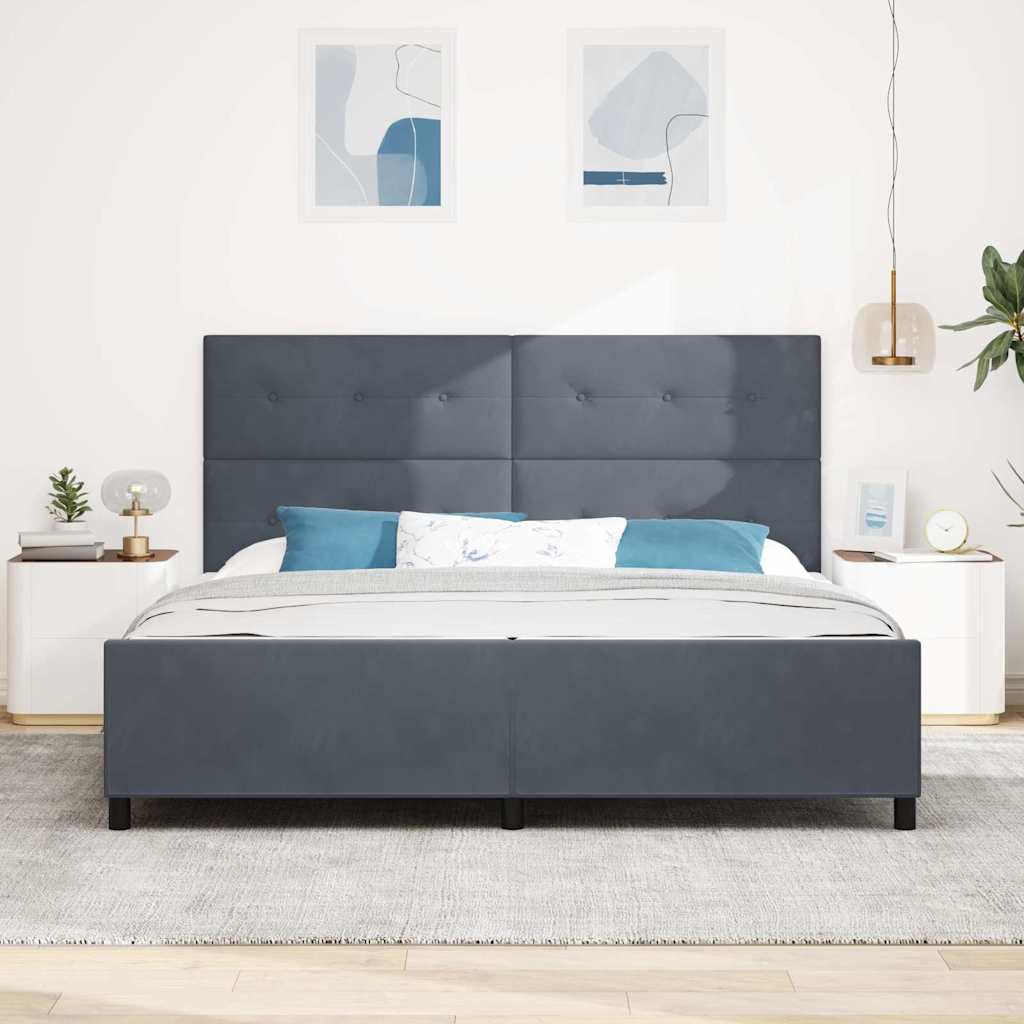 Bettgestell mit Kopfteil Dunkelgrau 200 x 200 cm Samt