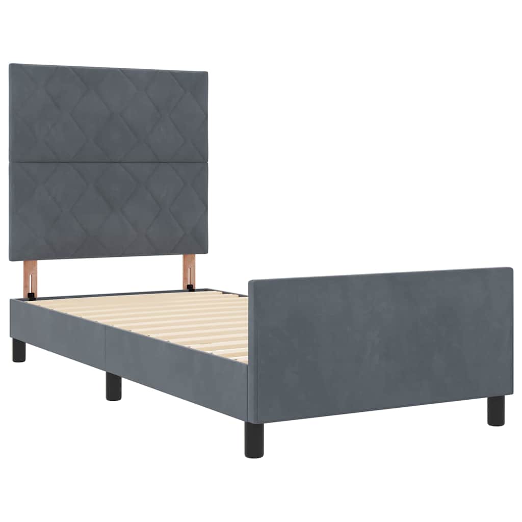 Bettgestell mit Kopfteil Dunkelgrau 90 x 200 cm Samt