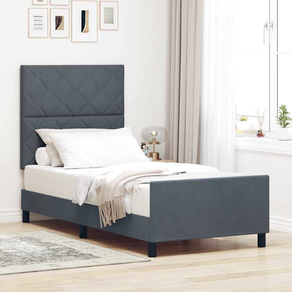 Bettgestell mit Kopfteil Dunkelgrau 100 x 200 cm Samt
