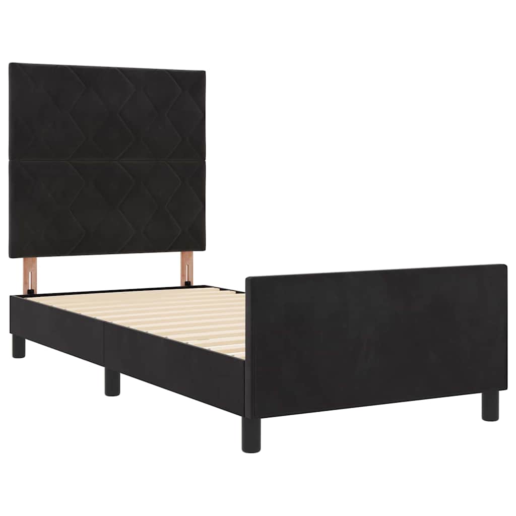 Bettgestell mit Kopfteil Schwarz 100 x 200 cm Samt