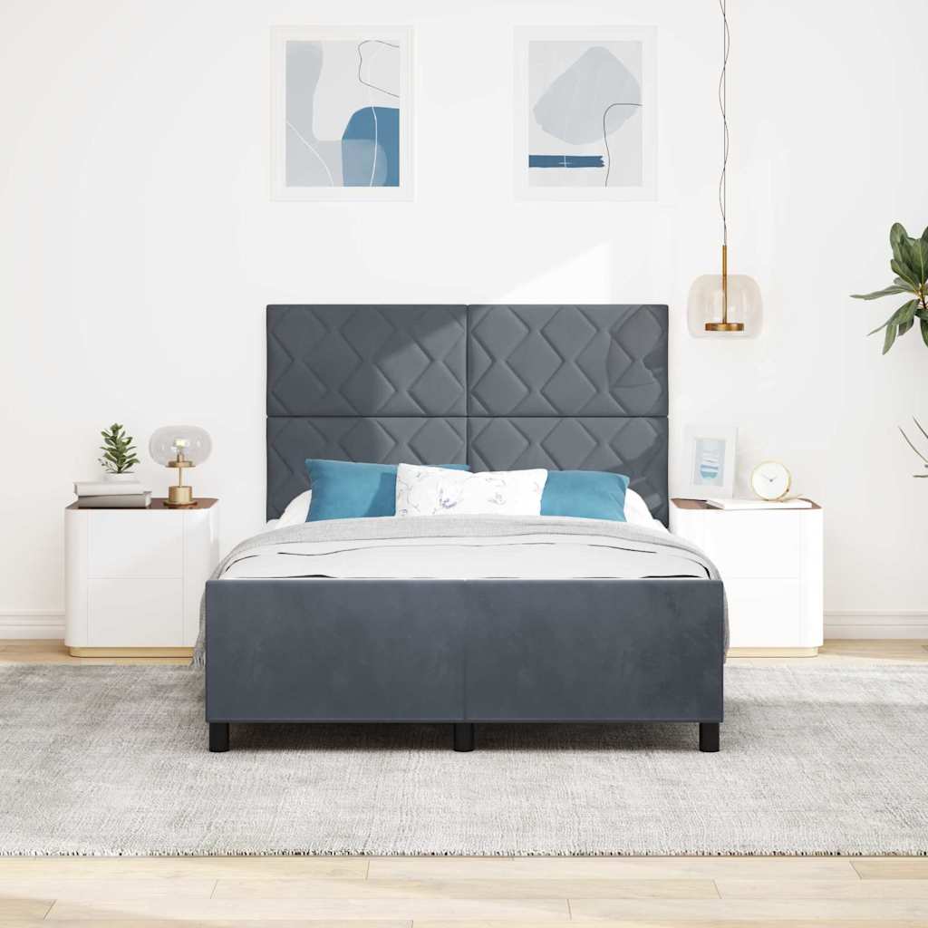 Bettgestell mit Kopfteil Dunkelgrau 140 x 200 cm Samt