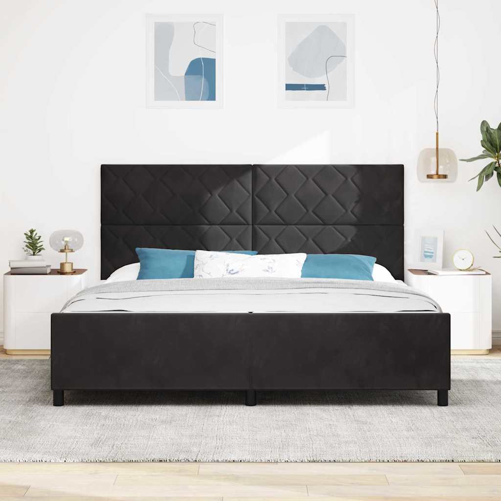 Bettgestell mit Kopfteil Schwarz 200 x 200 cm Samt