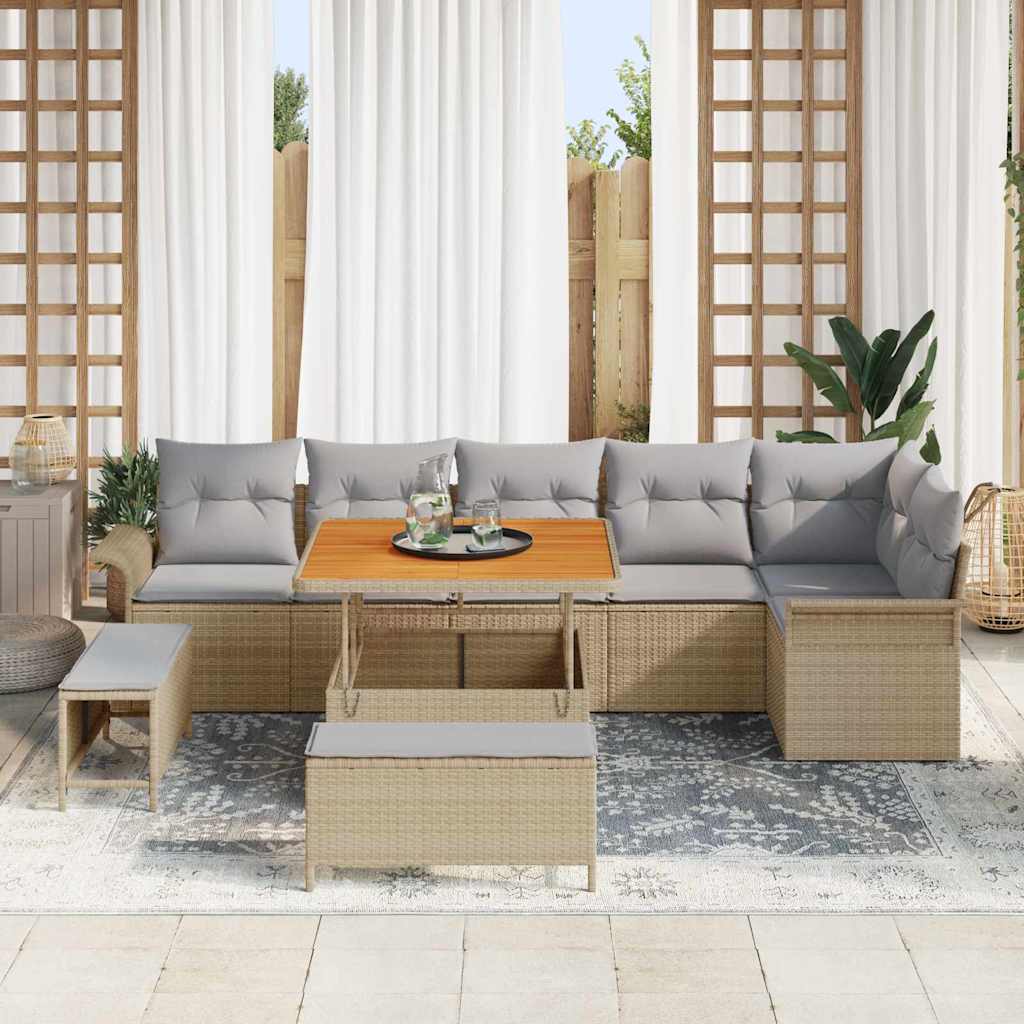 Garten-Sofa-Set 9 pcs Beige Poly-Rattan