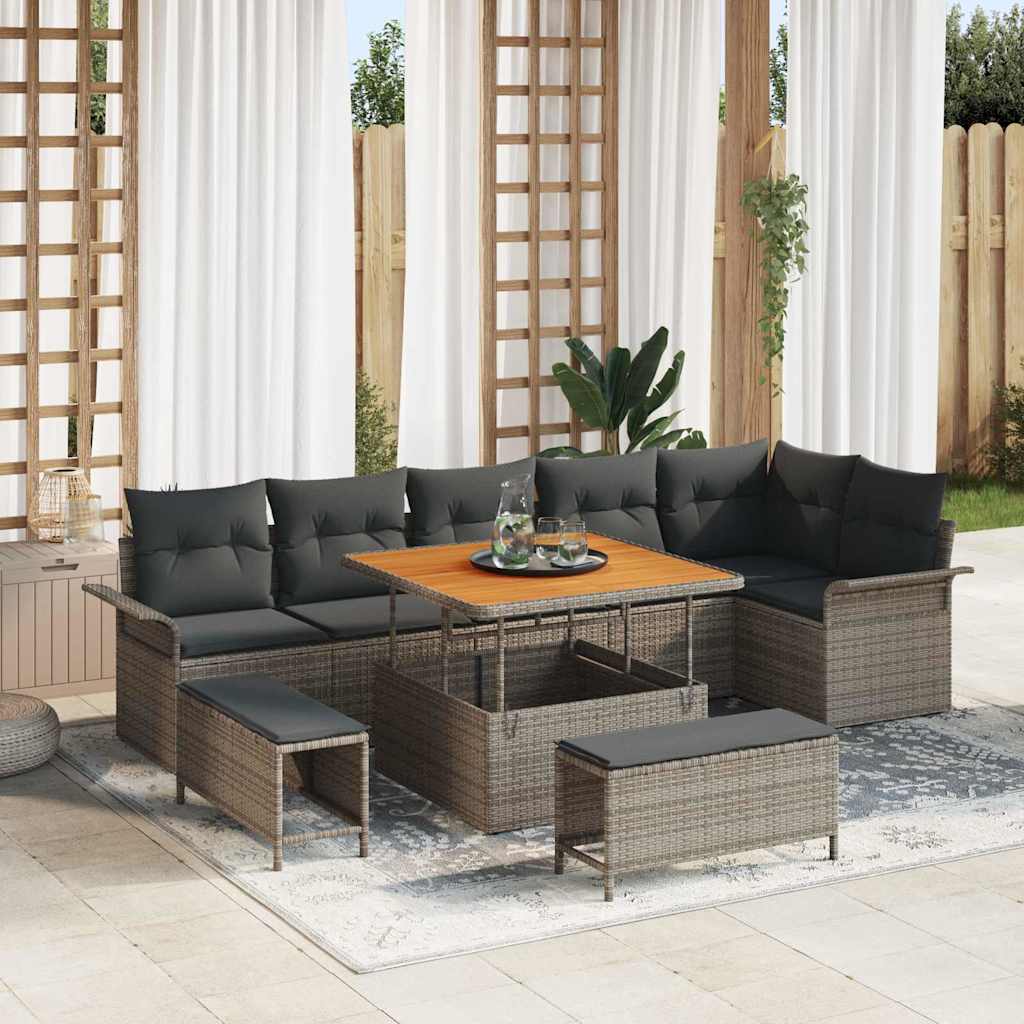 Garten-Sofa-Set 9 pcs Grau Poly-Rattan