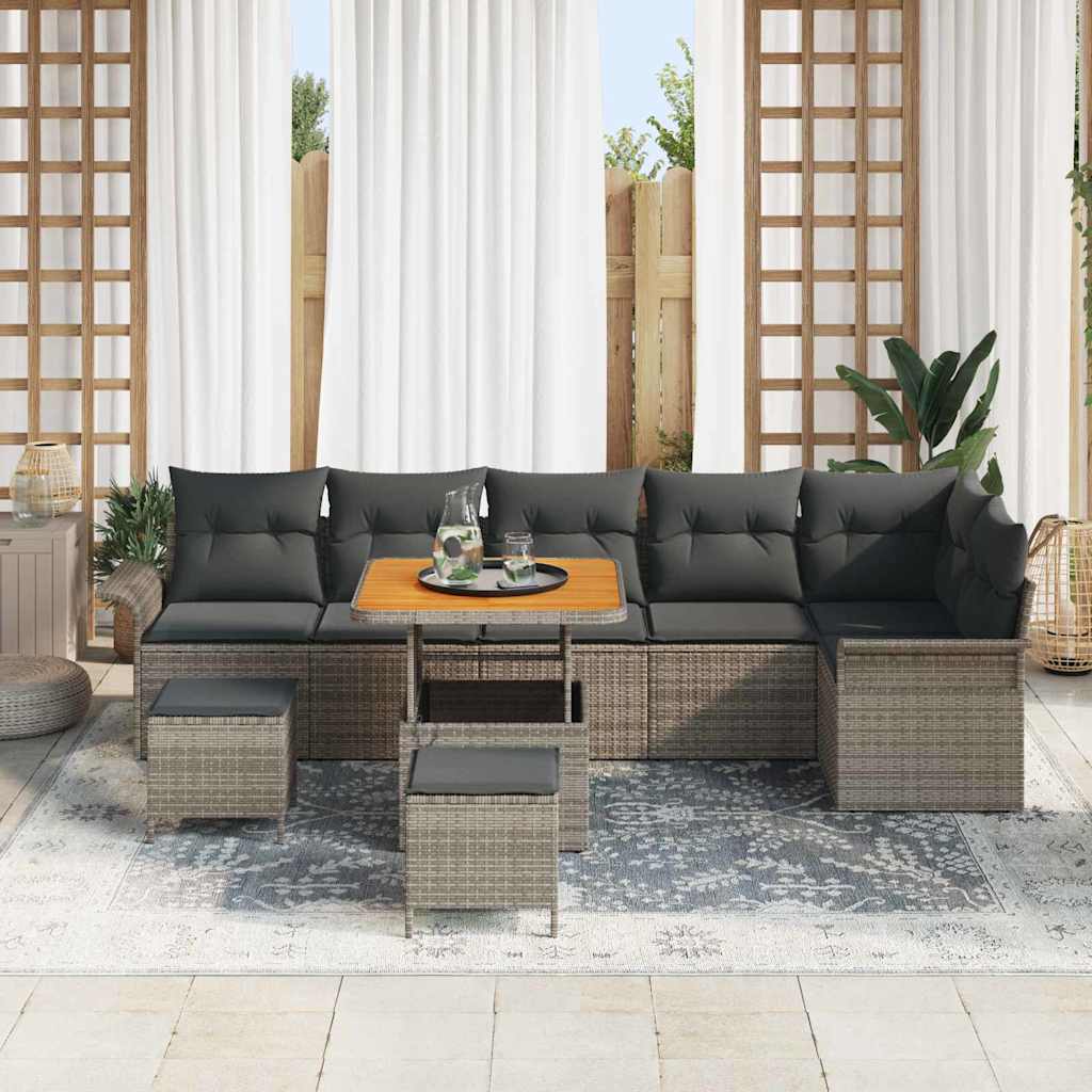 Garten-Sofa-Set 9 pcs Grau Poly-Rattan