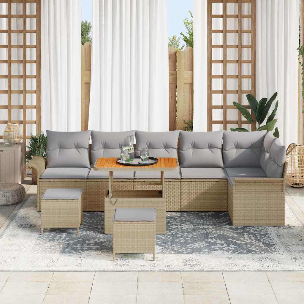 Garten-Sofa-Set 9 pcs Beige Poly-Rattan