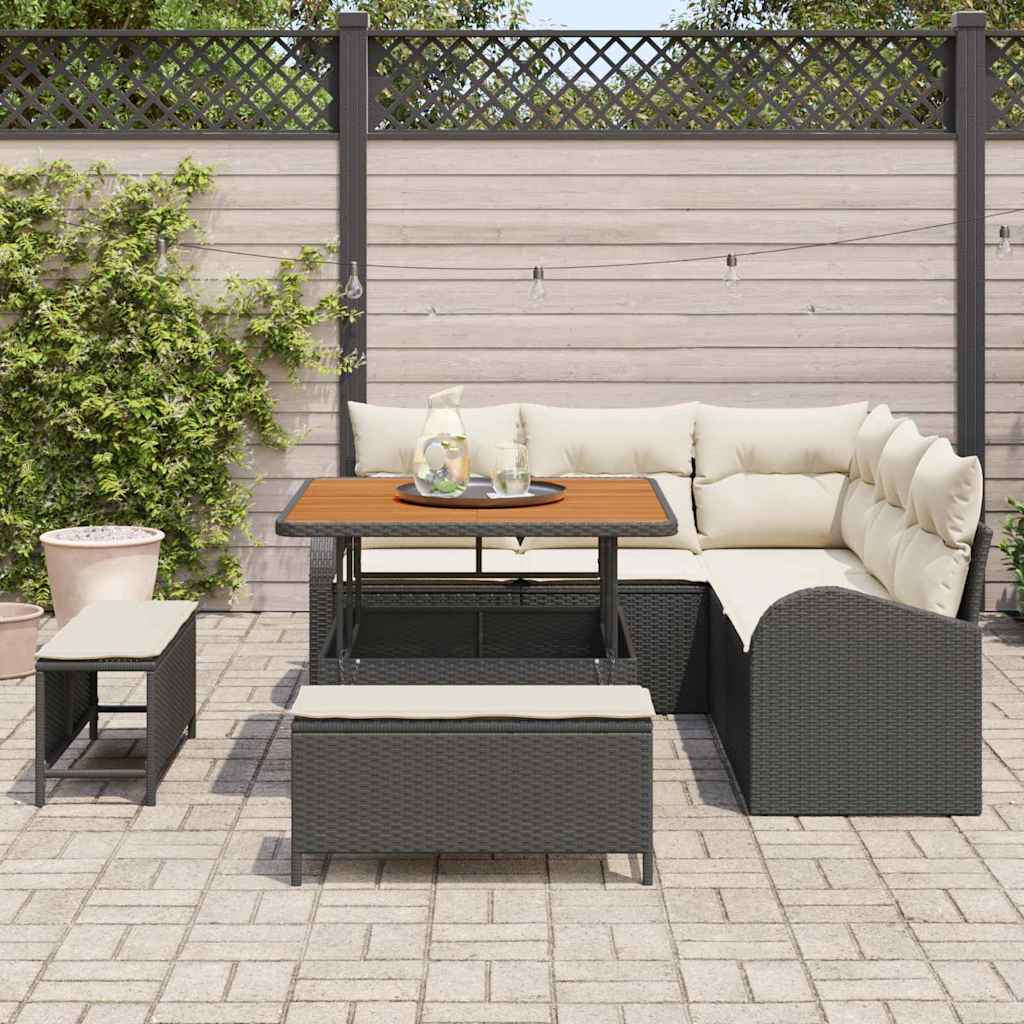 Garten-Sofa-Set mit Kissen 8 pcs Schwarz Poly Rattan