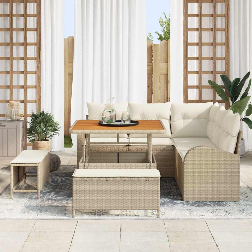 Garten-Sofa-Set mit Kissen 8 pcs Beige Poly Rattan