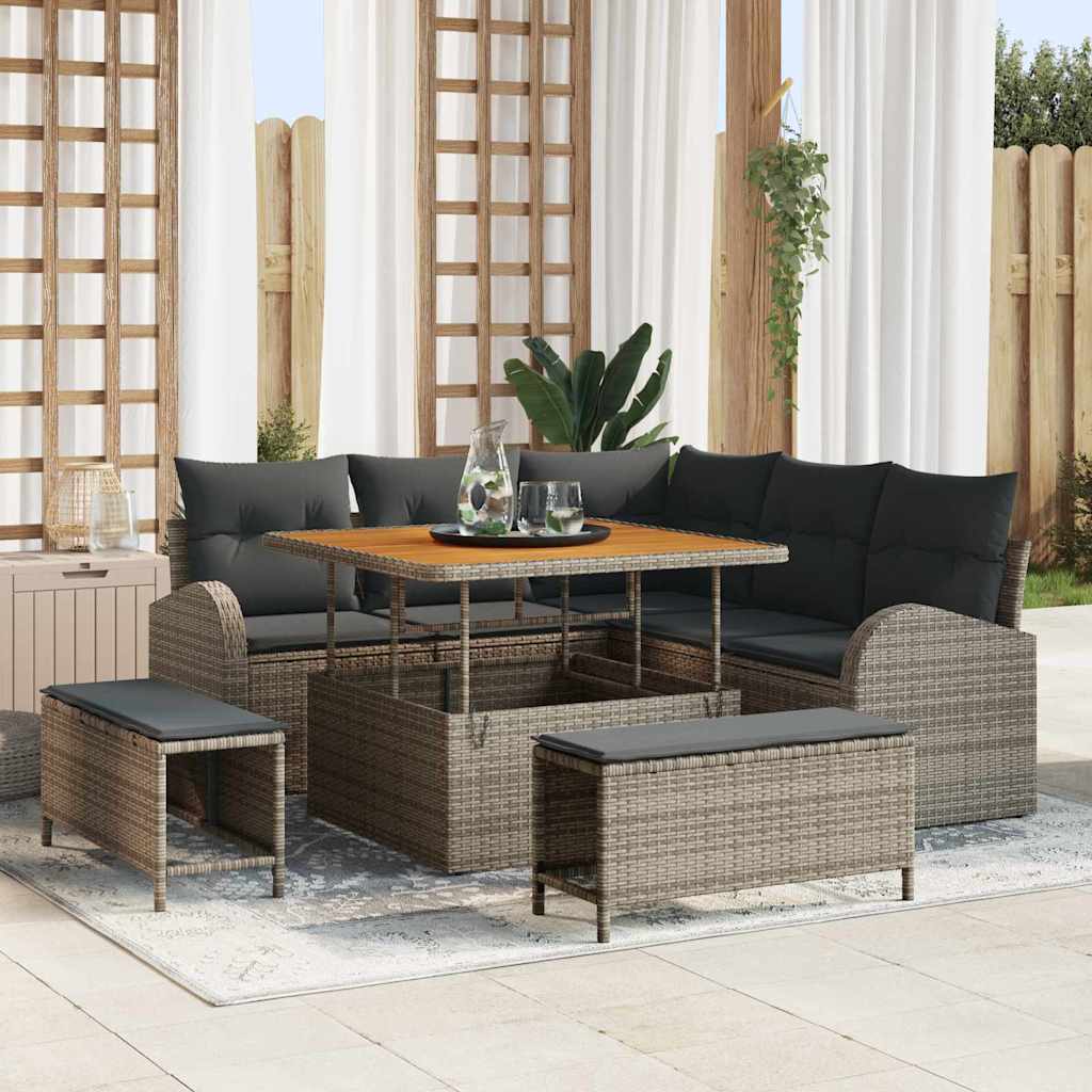 Garten-Sofa-Set mit Kissen 8 pcs Grau Poly Rattan