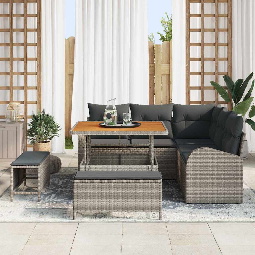 Garten-Sofa-Set mit Kissen 8 pcs Grau Poly Rattan