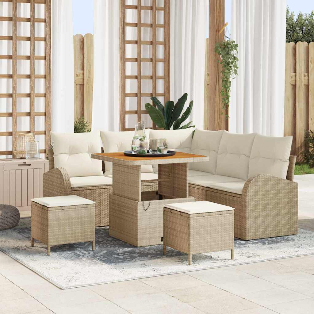 Garten-Sofa-Set mit Kissen 8 pcs Beige Poly Rattan