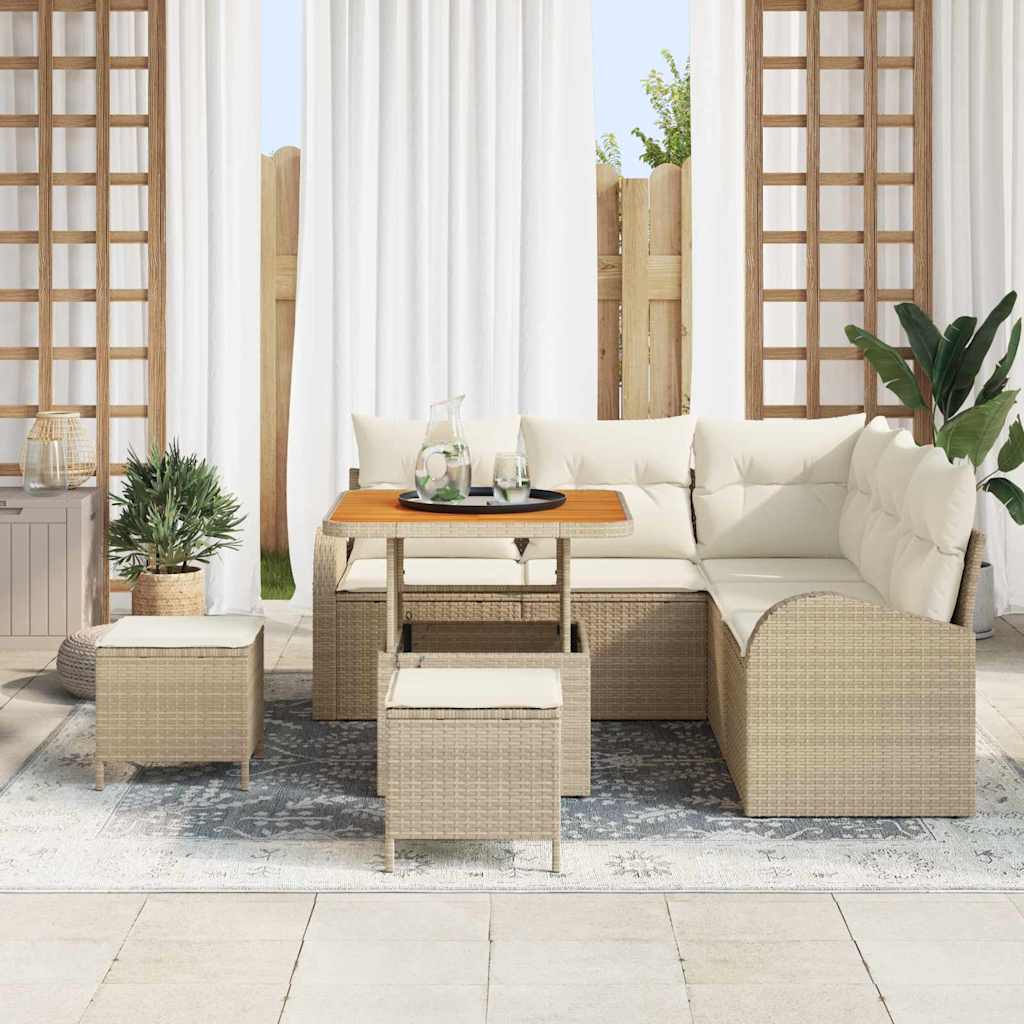 Garten-Sofa-Set mit Kissen 8 pcs Beige Poly Rattan