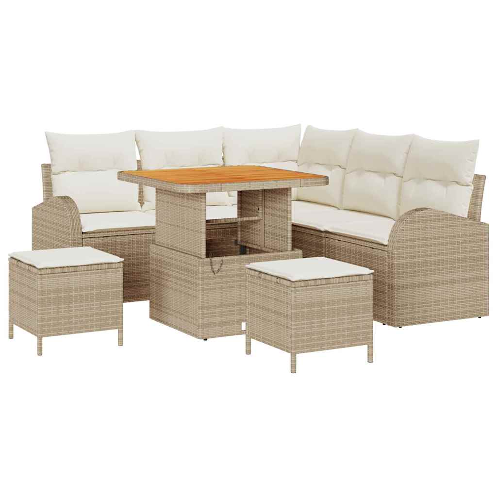 Garten-Sofa-Set mit Kissen 8 pcs Beige Poly Rattan