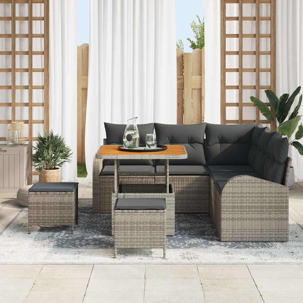 Garten-Sofa-Set mit Kissen 8 pcs Grau Poly Rattan