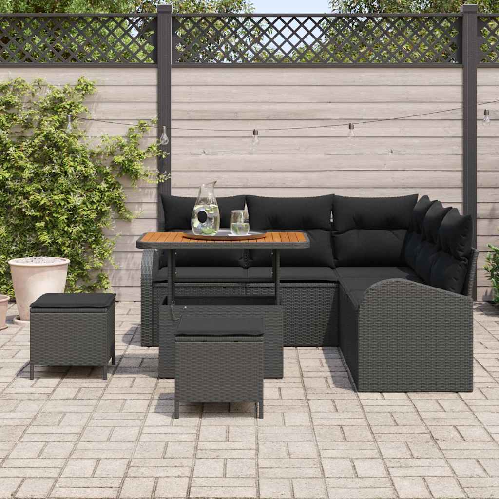 Garten-Sofa-Set mit Kissen 8 pcs Schwarz Poly Rattan