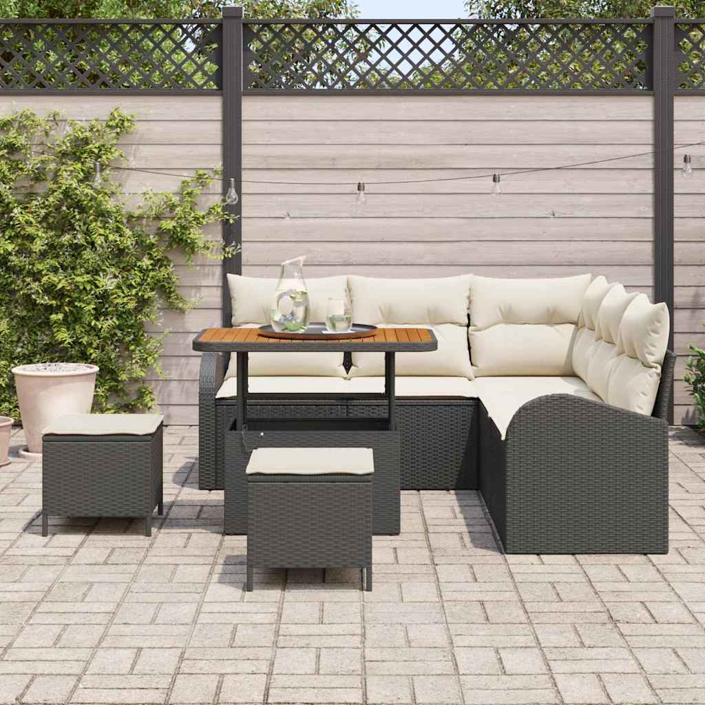 Garten-Sofa-Set mit Kissen 8 pcs Schwarz Poly Rattan