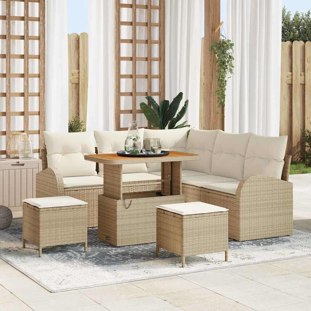 Garten-Sofa-Set mit Kissen 8 pcs Beige Poly Rattan