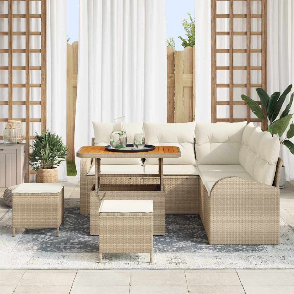 Garten-Sofa-Set mit Kissen 8 pcs Beige Poly Rattan