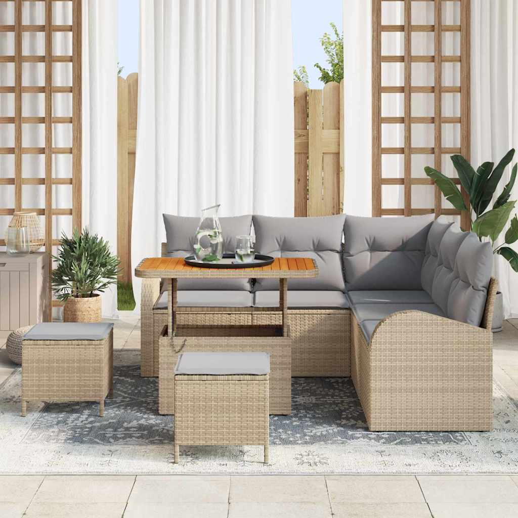 Garten-Sofa-Set mit Kissen 8 pcs Beige Poly Rattan