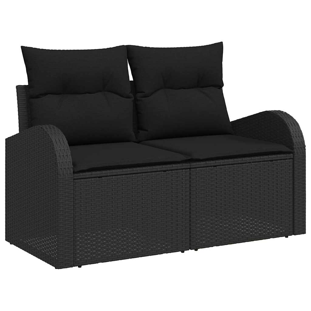 Garten-Sofa-Set mit Kissen 9 pcs Schwarz Poly Rattan