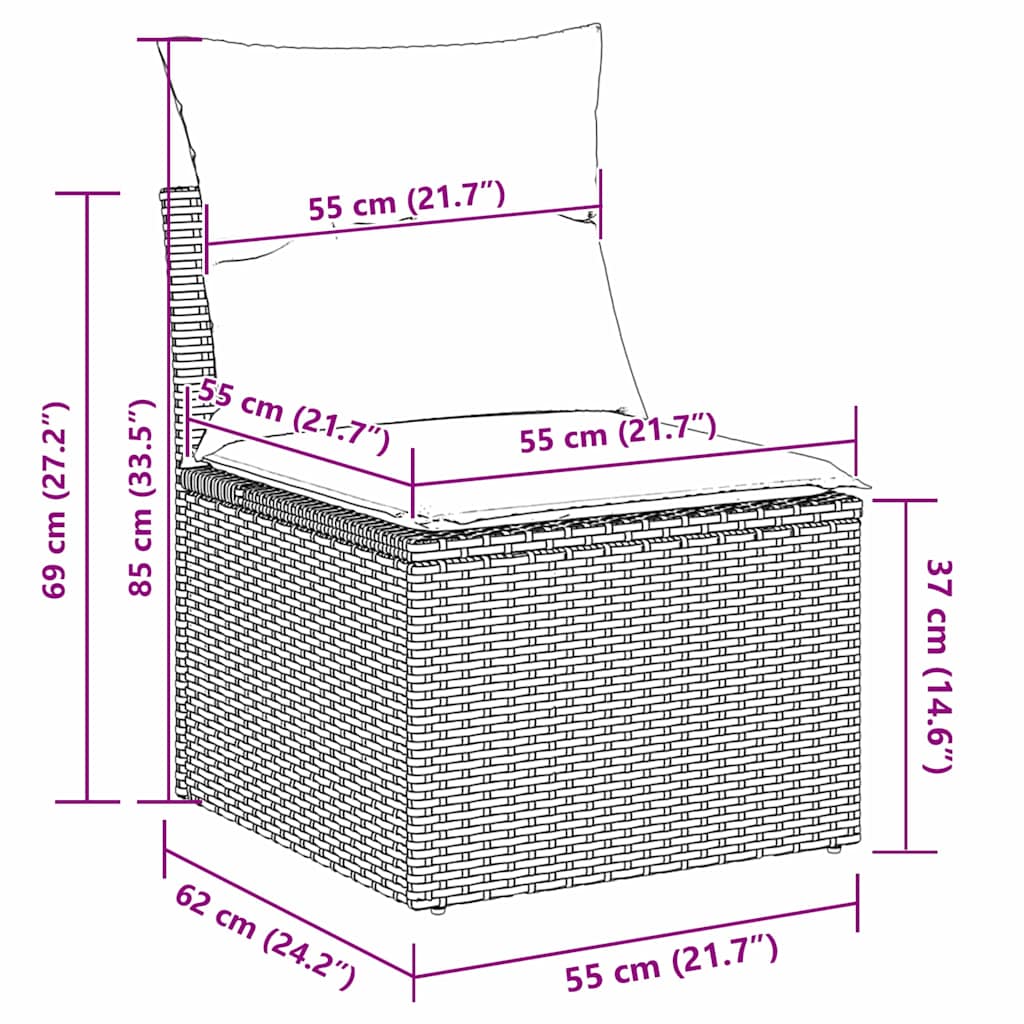 Garten-Sofa-Set mit Kissen 9 pcs Schwarz Poly Rattan